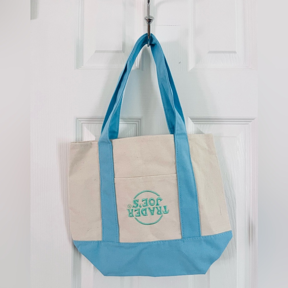 Rare Trader Joe's Mini Tote Cream Light Blue